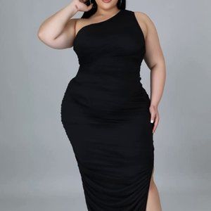 Elegant one shoulder sleeveless, side slit maxi dress